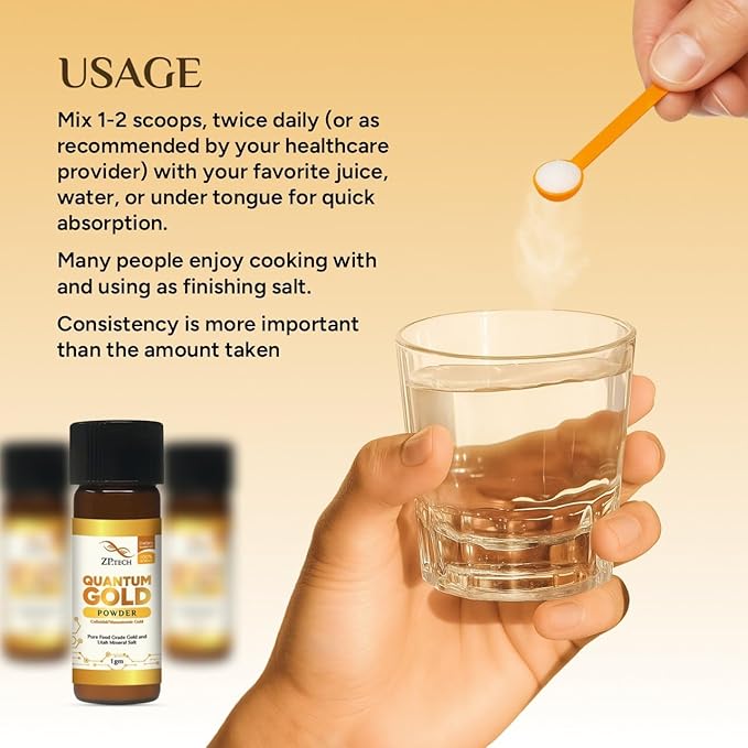 Quantum Gold 24K Ormus Gold Concentrate | Pure Ormus Colloidal Monoatomic Gold Powder Supplement | Decalcify Pineal Gland | Enhance Brain Wave Activity &amp Higher Energy Alignment 1g.
