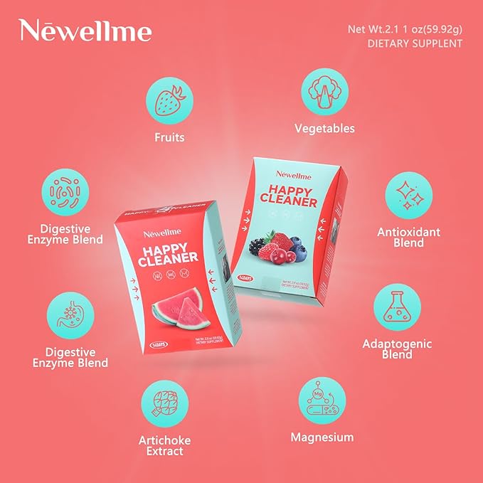 Newellme Watermelon Berry Superfoods Happy Cleaner Probiotic Powder Happy Cleaner para Bajar De Peso Natural Antioxidant &amp Greens Mix with Fruits and Veggies (42-Days Watermelon)