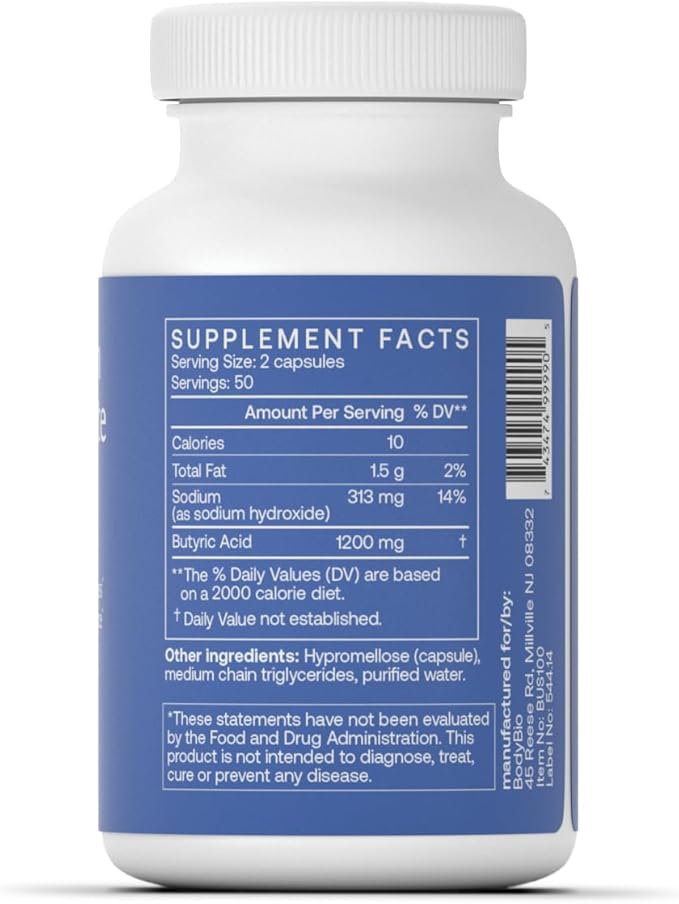 BodyBio Butyrate - Postbiotic for Gut Health Digestive Support Bloat Gas &amp Constipation Relief Leaky Gut Repair - Sodium + Butyric Acid Supplement for GI Wellness