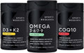 Sports Research® Vegan Supplements Pack - Vegan Omega 3-6-7-9 - 1200 mg of Multi-Spectrum Omega Fatty Acids + D3 + K2 + CoQ10 (100mg)