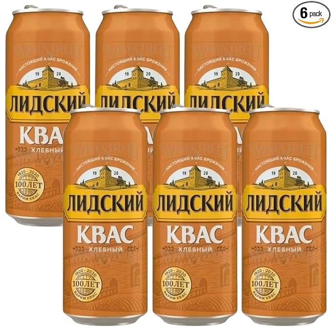 LIDSKI Bread Kvass - Imported Rye Bread Soft Drink (Pack of 6) - Authentic Eastern European Naturally Fermented Kvass - Kvass Drink with Natural Carbonation &amp Probiotics - 0.5L / 16.91 Fl oz
