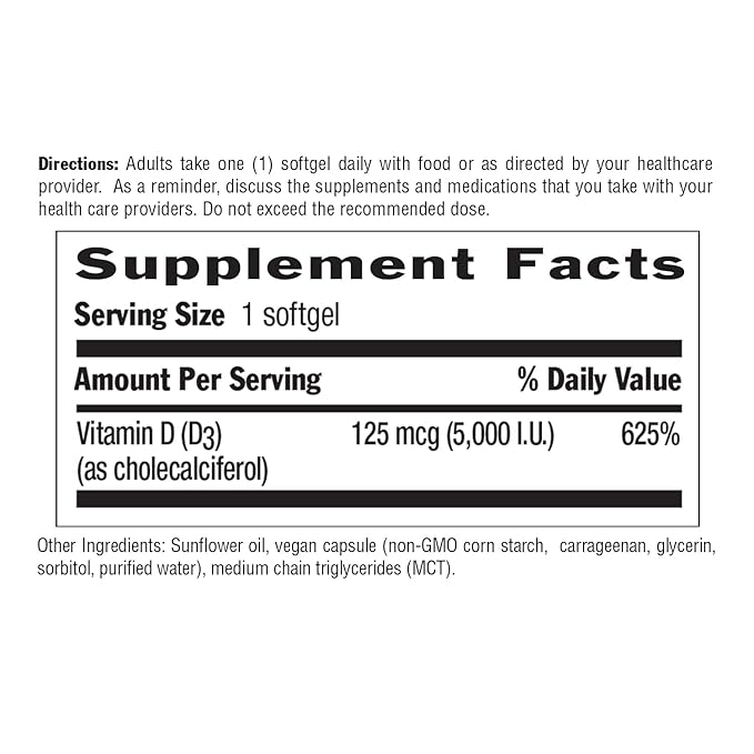 Country Life Vegan D3 5000 IU – Plant-Derived Vitamin D3 from Lichen – Certified Vegan Gluten-Free Non-GMO – Clean Simple Formula – 60 Softgels