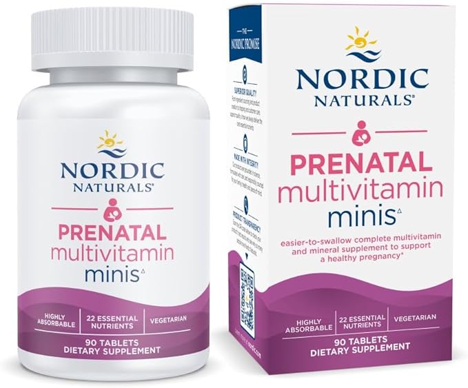 Nordic Naturals Vegetarian Prenatal Multivitamin Minis - 90 Easy to Swallow Tablets - Highly Absorbable Multivitamin and Mineral Supplement to Support Pregnancy - Non-GMO 30 Servings