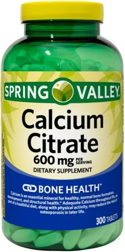 Spring Valley Calcium Citrate Tablets Dietary Supplement for Bone &amp Joint Health 600 mg 300 Count