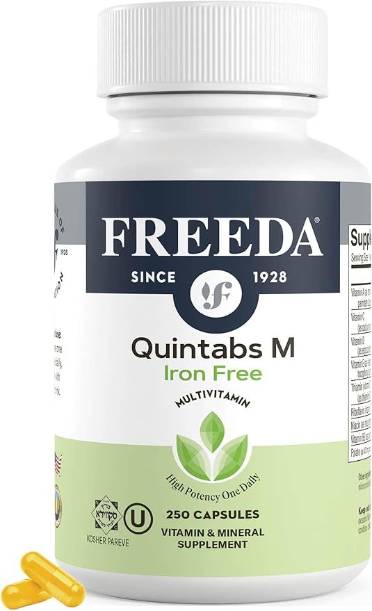 FREEDA One Daily Multivitamin Without Iron – Kosher Adult Multivitamin Supplements for Women &amp Men’s Health with Biotin Vitamin B12 B1 B2 B5 Folic Acid Niacinamide – Gluten Free (250 Capsule