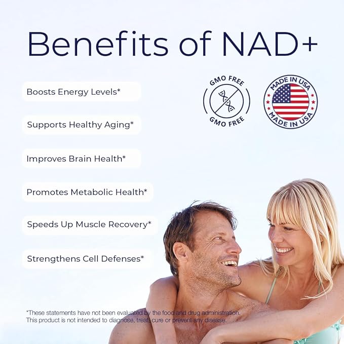 NAD+ Supplement 1000 mg High Absorption – Supports Energy Cellular Health Brain Function and Healthy Aging – Pure NAD Formula with 60 Capsules