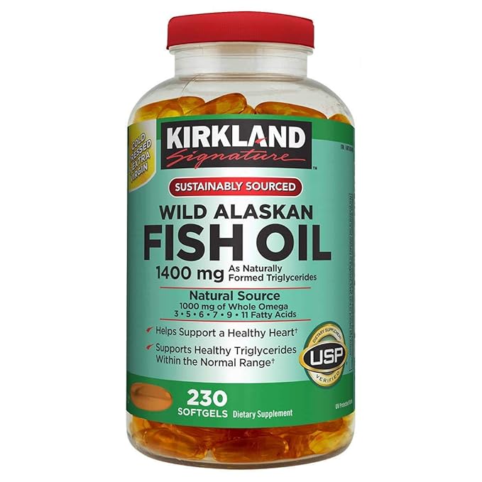 Kirkland Signature Kirkland Signature Wild Alaskan Fish Oil 1400 mg Dietary Supplement (Netcount 230 Soft Gels) 230Count ()