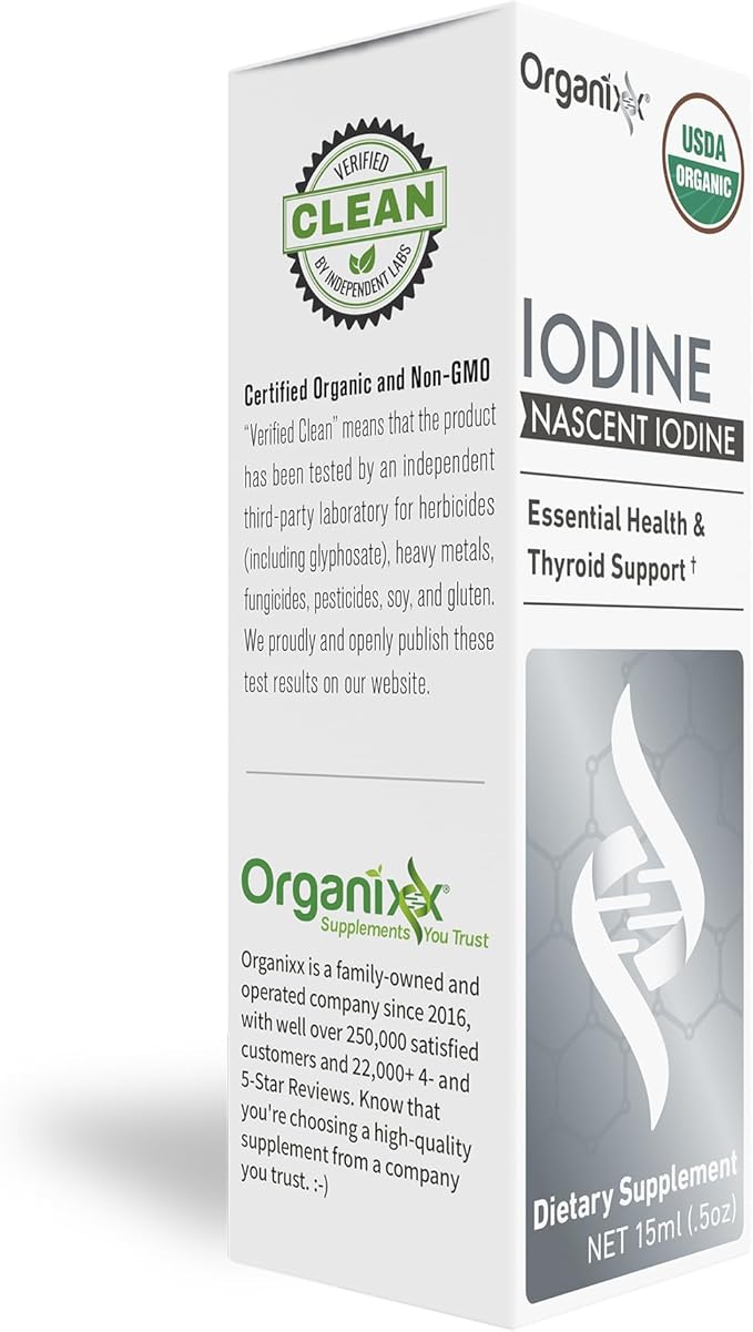 Organixx Iodine Supplement Organic Nascent Liquid Drops Pure Iodine Concentrate for Men and Women Gluten Free Vegan Non GMO American Made 15 ML 60 Servings
