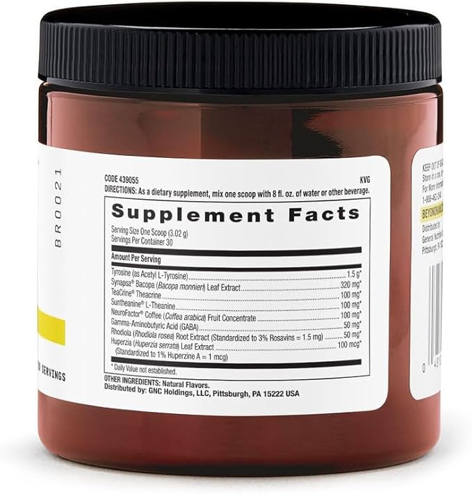 BEYOND RAW Chemistry Labs Nootropic Powder Cognitive Enhancer and Memory Support 30 Servings