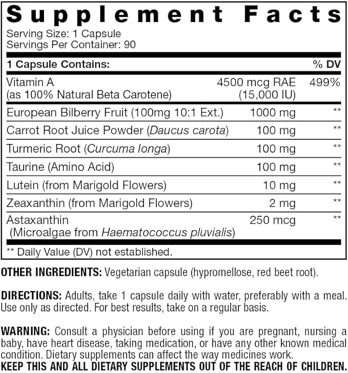 Fresh Start Vision Support with Lutein Zeaxanthin Bilberry &amp Astaxanthin | Antioxidant Formula for Eye Health – 90 Capsules