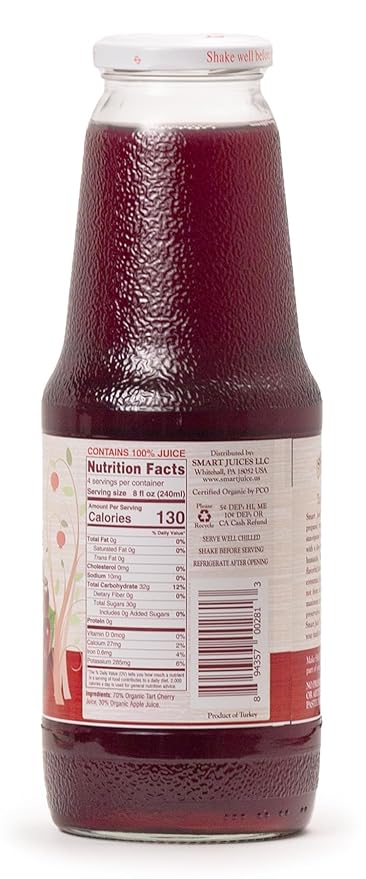 Smart Juice Organic Tart Cherry-Apple Juice - 33.8 fl oz (1L) - (Pack of 6) 100% Juice Not From Concentrate