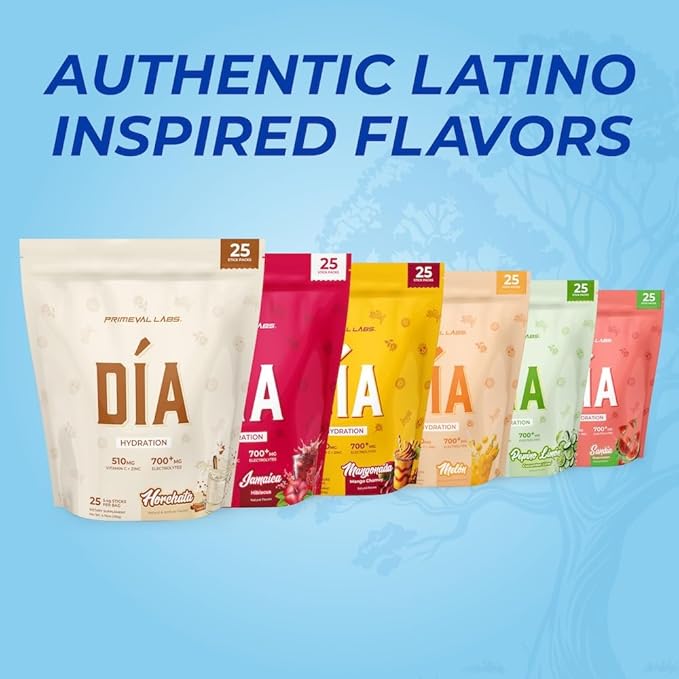 Primeval Labs Dia Hydration Powder | 6 Flavor Variety Pack | Electrolyte + Vitamin C + Zinc Drink Mix | Hydration Support for Men &amp Women | 12 Sticks Per Pack