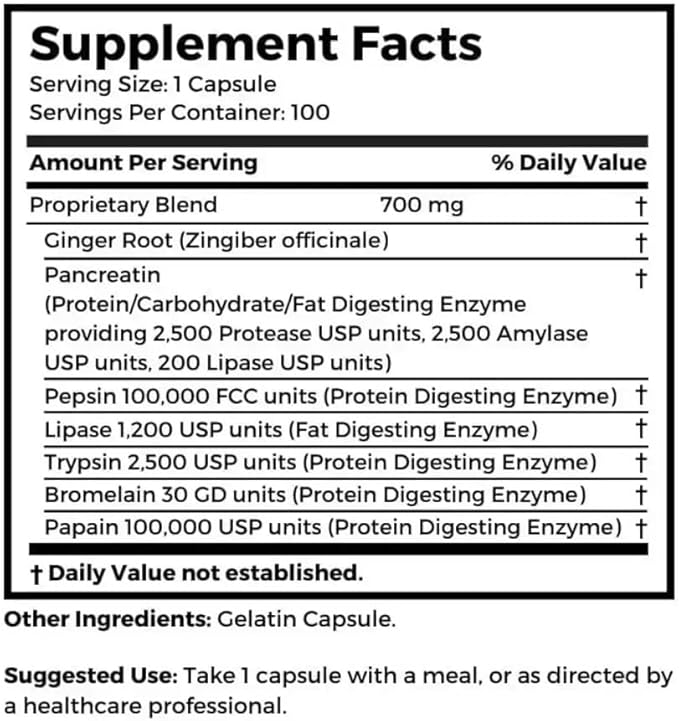 Dr. Clark Digestive Enzymes Supplement – 700mg 100 Gelatin Capsules Supports Healthy Digestion &amp Nutrient Absorption