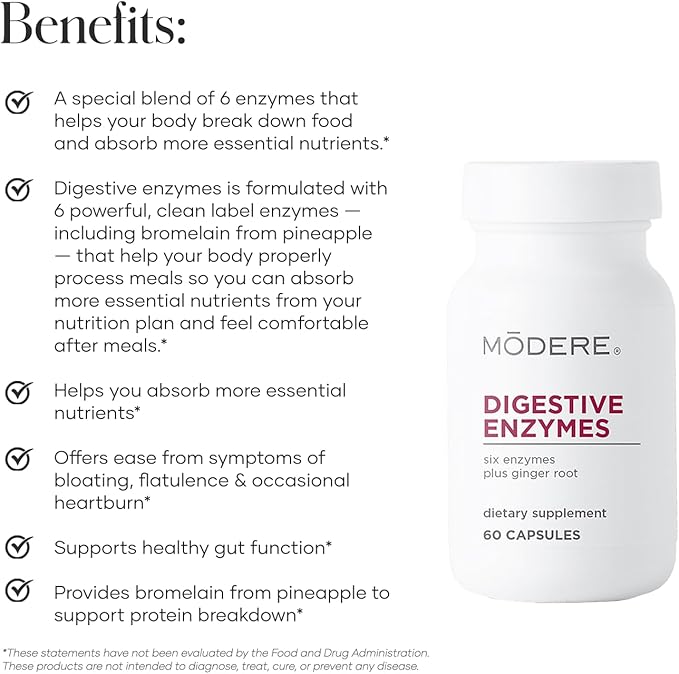 Modere Digestive Enzymes Capsules - Daily Digestive Support Formula for Everyday Wellness Easy to Take Convenient - 60 Capsules