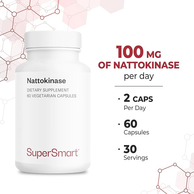 Supersmart - Nattokinase 2600FU or 200mg per Day (Highly Bioavailable) - Japanese Natto Extract - Enhanced with Vitamin E - Fibrinolytic Enzyme | Gluten Free - 60 Capsules.