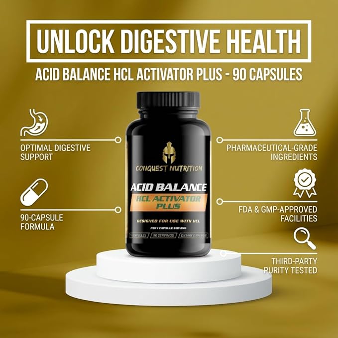 Acid Balance HCL Activator 90 Capsules Pepsin Digestive Enzyme Health Supplement Non-GMO Gluten-Free Vegan Nutrient Indegestion Support