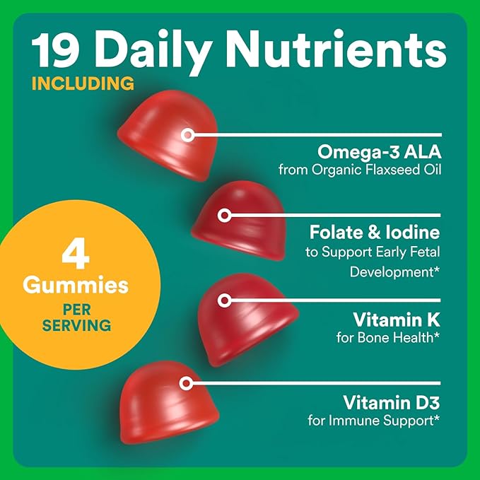 SmartyPants Organic Prenatal Vitamins for Women Multivitamin Gummies: Biotin Methylfolate Omega 3 (ALA) Vitamin D3 C Vitamin B12 B6 A K2 &amp Zinc Choline Vegetarian 120 Count (30 Day Sup
