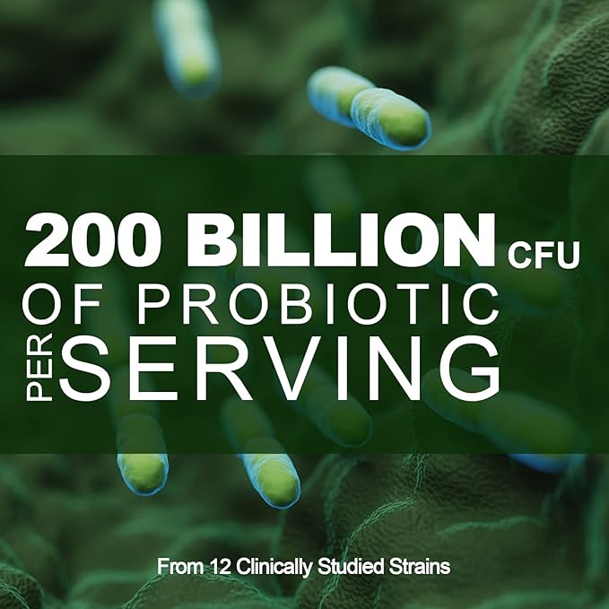 Probiotics for Women &amp Men - 200 Billion CFU 12 Strains Probiotics for Digestive Health Gut &amp Immune Health Energy with Organic prebiotics and probiotics Shelf Stable for Bloating 180 Capsul