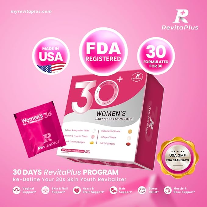 RevitaPlus Multivitamin for Women with Vitamin ABCD3EK2Biotin CollagenKrill OilCranberries Supports EnergyWellnessBeauty and Immune - Vitamin Packs for Women Health 2 PCS-60 Packs