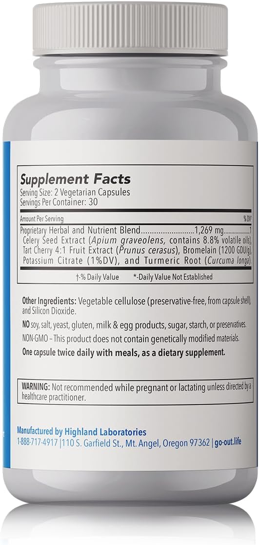 Mt. Angel Vitamins Go Out - Extra Strength Support - Uric Acid Balance with Tart Cherry Celery Seed Turmeric - Non-GMO Gluten-Free - 60 Caps