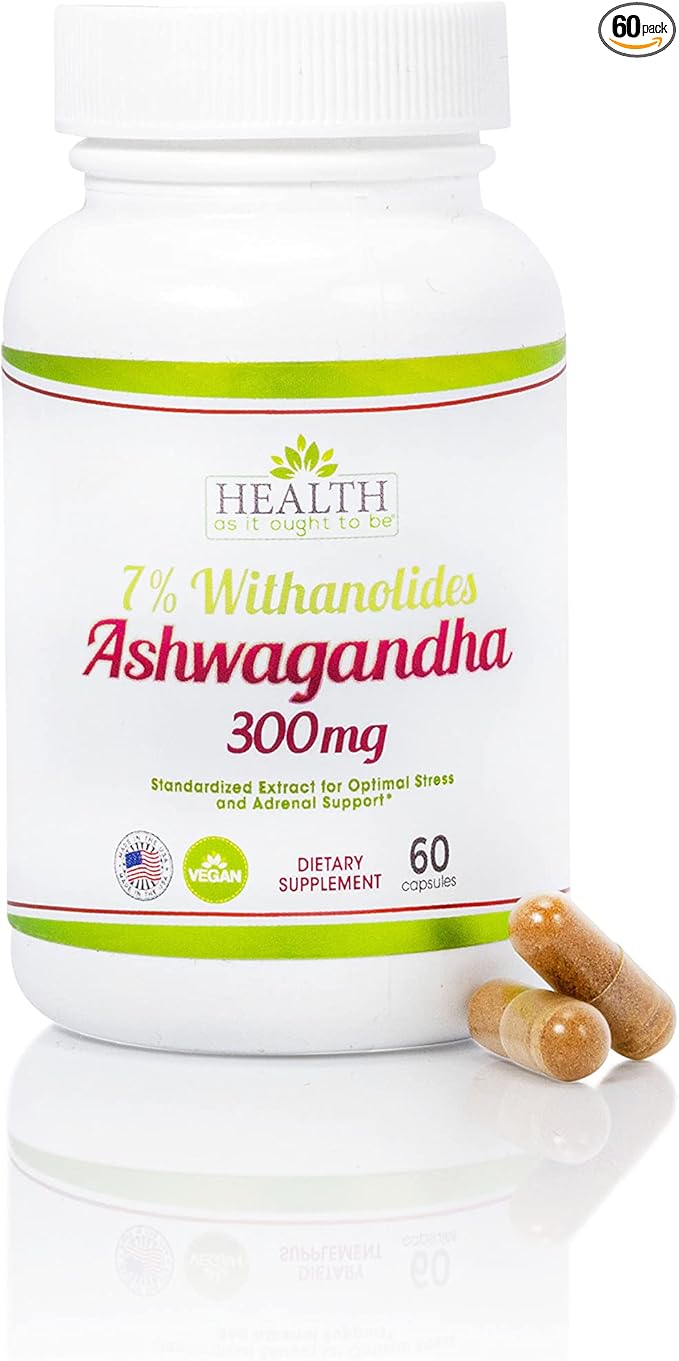 Ashwagandha Capsules with 7% Withanolides | Standardized Extract 300 mg per Capsule | Once-Daily Formula | 60 Count