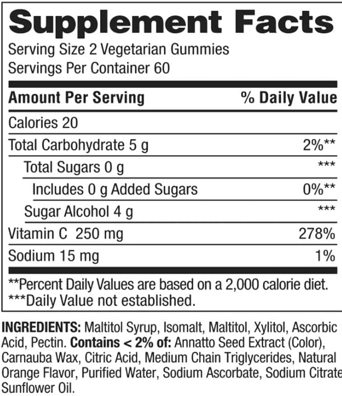 Spring Valley Zero Sugar Vitamin C Gummies Dietary Supplement 250 mg 120 Count +Better Guide Vitamins Supplements