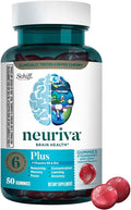 NEURIVA Plus Decaffeinated Nootropic Brain Supplements for Memory Focus Concentration Cognitive Function Clinically Tested NeuroFactor Phosphatidylserine Vitamins B6 B12 50ct Strawberry Gummies