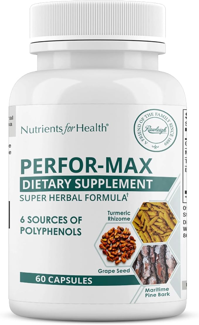 Rawleigh Perfor-Max Antioxidant Blend – Grape Seed Extract Pine Bark Turmeric Green Tea Rosemary &amp Hawthorn – 6-in-1 Polyphenol Complex for Heart Circulation &amp Healthy Aging. 60 Capsules