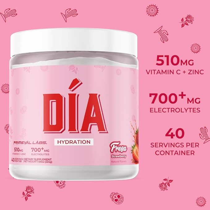 DIA Hydration Electrolyte + Immunity Powdered Drink Mix | Latino Aguas Frescas Flavors | Vitamin C Zinc &amp Taurine | Low Sugar 1 gram per serving | Daily Hydration Drink Mix | 40 Servings | Fresa