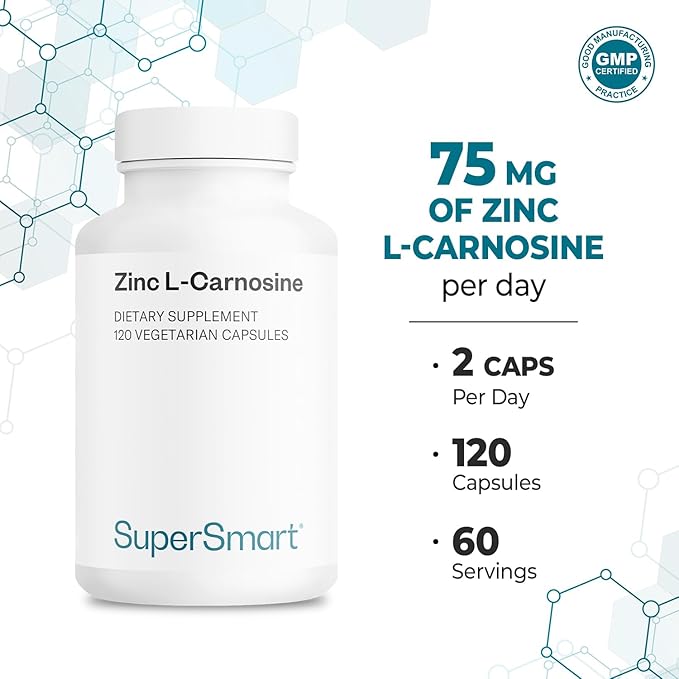 SuperSmart - Zinc L-Carnosine 75mg per Day (Well-Tolerated) - Zinc Carnosine Supplement | Non-GMO &amp Gluten Free - 120 Vegetarian Capsules