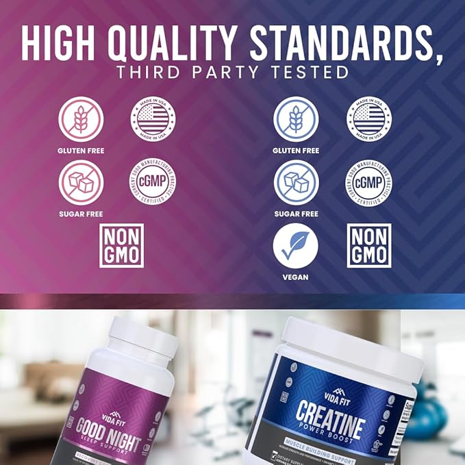 Good Night Natural Sleep Aid (60 Capsules) &amp Micronized Creatine Monohydrate Powder (150g) Bundle – Natural Sleep Support with Melatonin Ashwagandha &amp L-Theanine Plus Pure Vegan Creatine for