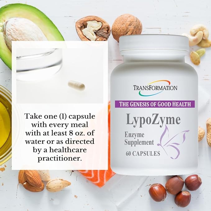 TRANSFORMATION THE GENESIS OF GOOD HEALTH LypoZyme Enzyme Supplement Advance Lipase Enzyme Blend for Healthy Digestion &amp Nutrient Absorption Non-GMO60 Cap