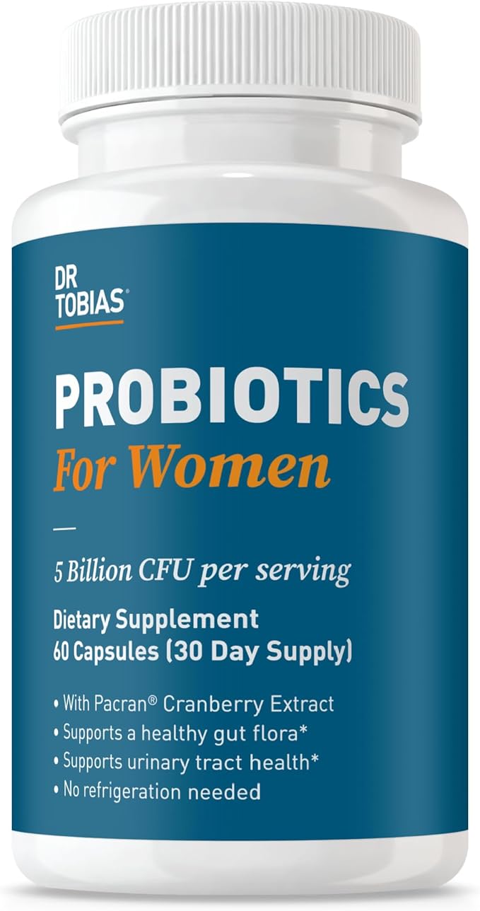 Dr. Tobias Probiotics for Women with Prebiotics &amp Cranberry Extract for Urinary Tract Health for Women | Supports Digestive &amp Immune Health - 5 Billion CFUs (60 Capsules 30 Servings)
