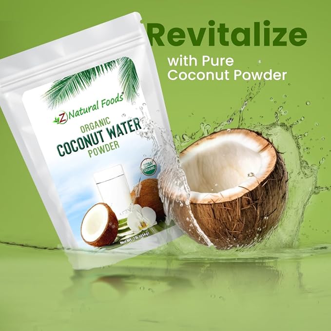 Z Natural Foods Organic Coconut Water Powder - Energy &amp Electrolyte Support - Perfect Pre/Post Workout - Vegan Gluten-Free Non-GMO Kosher NOT Freeze Dried Coconut Water Powder 1 lb