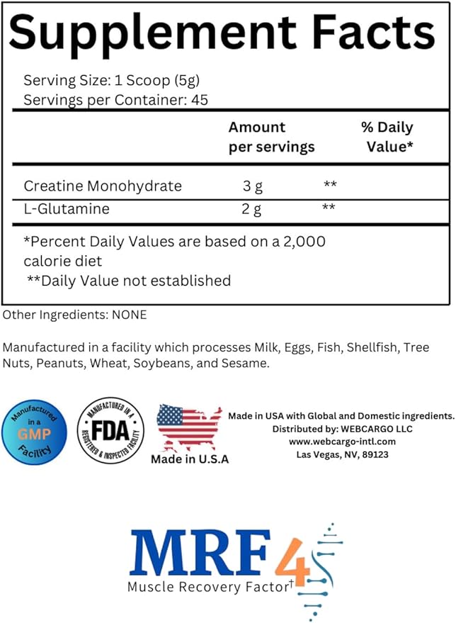 Creatine Monohydrate Plus L-Glutamine Powder Supplement
