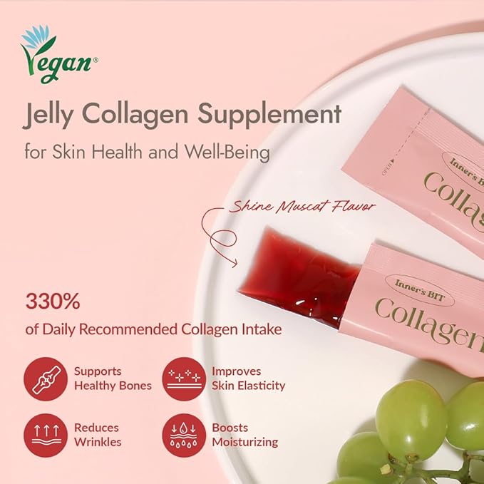MIZON INNERSBIT Collagen Jelly 3300(14 Sticks) Vegan Korean Collagen Jelly Snack with Vitamin C Hyaluronic Acid Biotin &amp Glutathione Edible Collagen Supplement for Skin Halal Certified