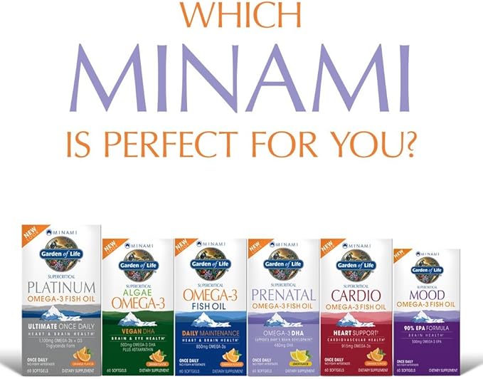 Garden of Life Prenatal DHA Omega 3 Fish Oil Supplement - Minami Natural Prenatal Lemon 60 Softgels