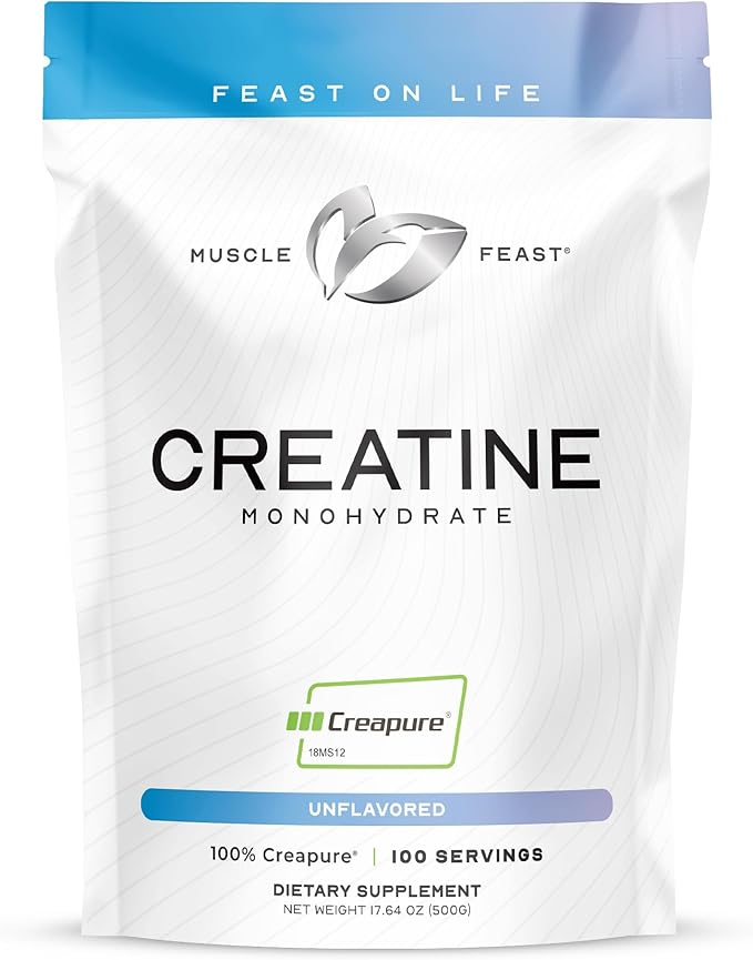 Muscle Feast Creapure Creatine Monohydrate - Unflavored 500g (x1) and Isolate Whey Protein Powder - Unflavored 5lb (x1) - Muscle Recovery and Performance Bundle