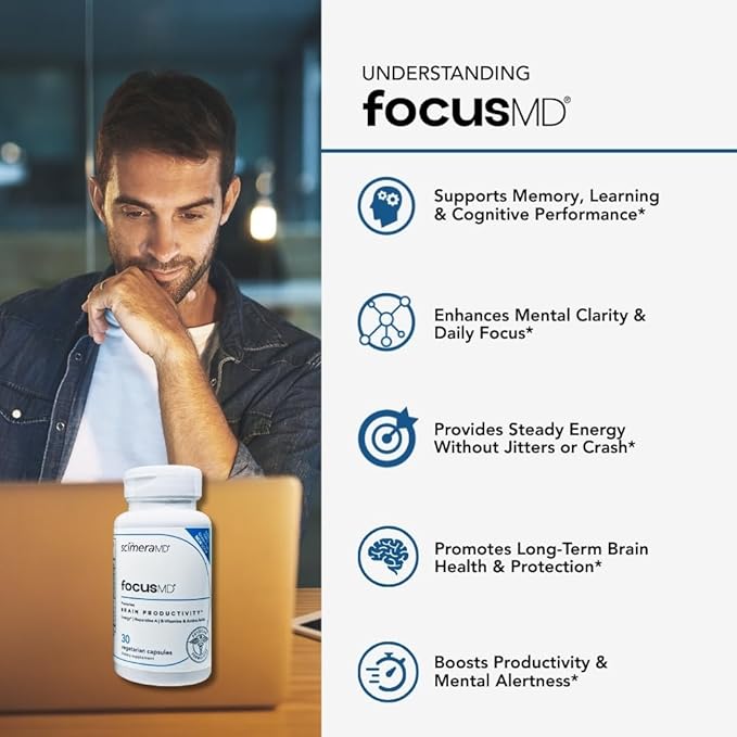 ScimeraMD® AspregaMD 30CT Probiotic + Prebiotic MultivitaminMD Multiminerals and FocusMD Brain Support Supplement for Digestive Health Wellness and Cognitive Health Support