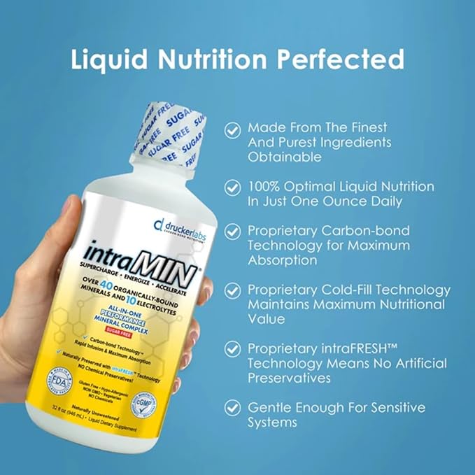 Drucker Labs - intraMIN Organic Liquid Minerals Supplement for Men Women Kids Immune and Muscle Support Non GMO Gluten Free Vegan Electrolytes Sugar Free (32 oz.Unflavored)