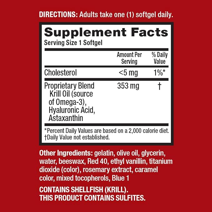 Omega-3 Krill Oil and Joint Supplement - Megared Joint Care 60 softgels - EPA/DHA fatty acids Antioxidants Hyaluronic acid No fishy burp aftertaste as with Fish Oil