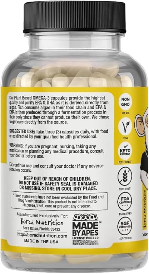 DO3 Vegan Omega 3 and Vitamin D3 Supplement - 90 Capsules - 2 Pack - Fish Oil Alternative- DHA &amp EPA Omega D3 Supplement - May Support Heart Brain and Joint Health - 2 in 1 Formula - Bored Nutrit