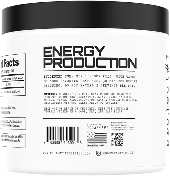 Project #1 Nutrition AAKG Pre-Workout Supplement L-Arginine A-Ketoglutarate Unflavored 100 Servings 250g