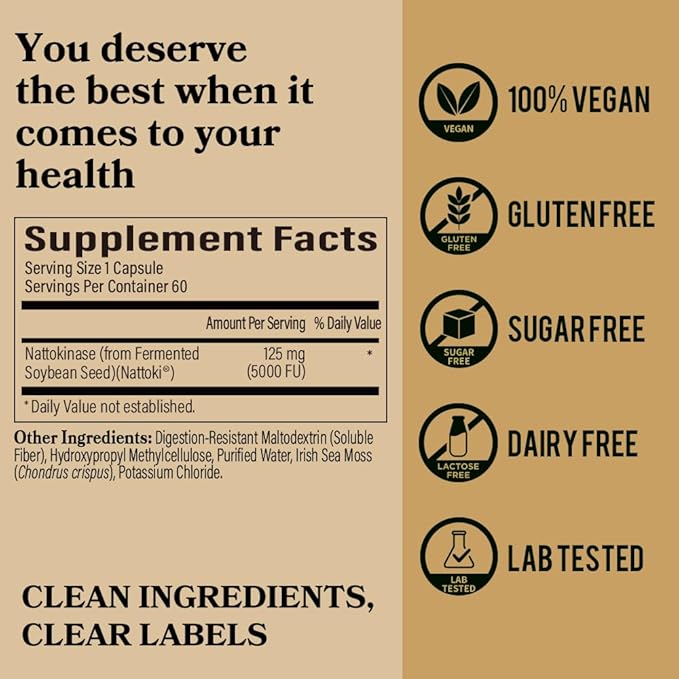 DAIKEN Nattokinase 5000 FU High Potency Nattokinase Supplement Non-GMO &amp Vegan Lab Tested 60 Capsules
