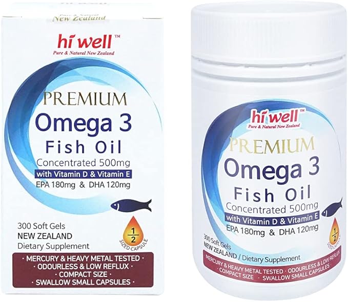 Hi Well Premium Omega 3 Fish Oil Concentrated 500mg 300 Softgels