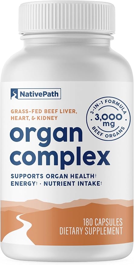 NativePath Grass Fed Beef Organ Complex - Liver Heart Kidney Supplement for Energy &amp Immune Support - New Zealand Sourced 30 Servings
