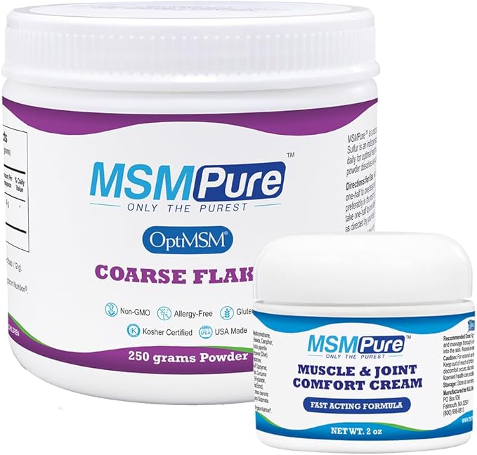 KALA HEALTH MSMPure Coarse Flakes 8.8 oz and Muscle &amp Joint Cream 2oz Bundle