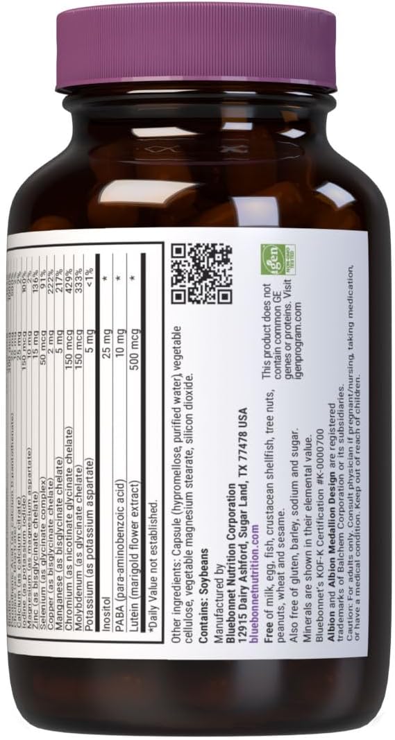 Bluebonnet Nutrition Multi One (iron Free) Vegetable Capsules for Complete Full Spectrum Multiple B Vitamins General Health Gluten free milk free kosher 60 Vegetable Capsules 2 Month Supply