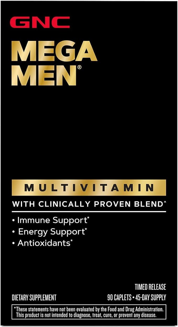 GNC Mega Men Multivitamin Caplets Clinically Proven to Feel Better Immune Support Energy Support B Vitamins Vitamin D-3 Timed Release 90 Caplets