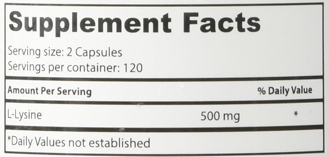 Superior Labs L-Lysine 500 mg Capsules Pure Non-GMO Third-Party Tested No Fillers Gluten Free Supports Immune System Promotes Calcium Absorption 120 Caps